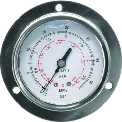 Inox stainless steel oil-filled pressure gauge, frontal mounting flange...