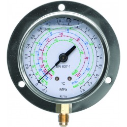 Inox stainless steel oil-filled pressure gauge, rear mounting flange...