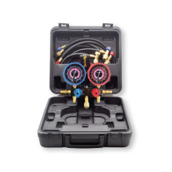 2-way pressure gauge unit with pressure gauges with 3 flexible hoses in case